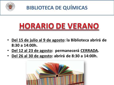 Horario de Verano Biblioteca de Químicas